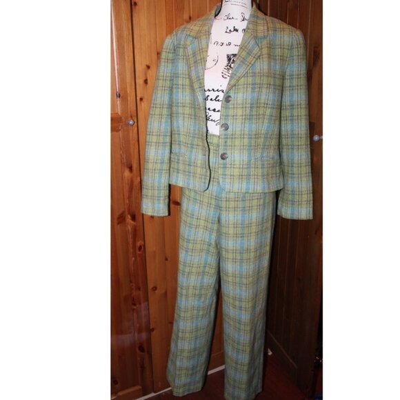 Ellen Tracy Linda Allard Vintage Plus Wool Lined Plaid Suit Size 14 - Picture 2 of 11